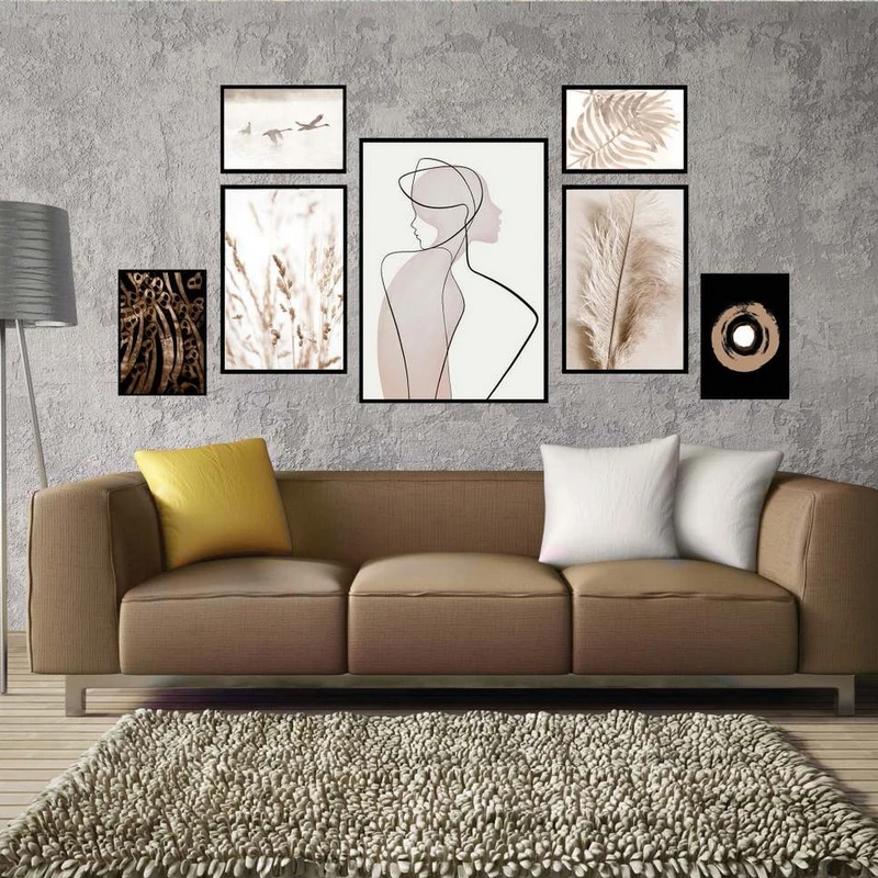 تابلو بکلیت طرح طبیعت و نقاشی مینیمال مدل B-2246 مجموعه 7 عددی