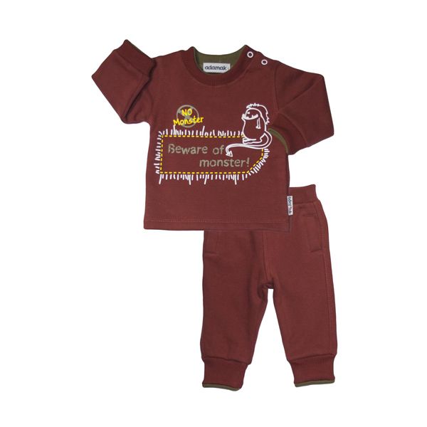 ست تی شرت و شلوار نوزادی آدمک مدل مانستر کد 117032 رنگ زرشکی