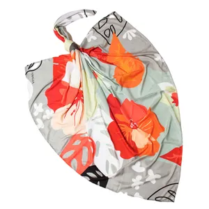 روسری زنانه مدل ابریشم مزونی جدید طرح برگ و گل کد 1966