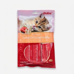 بستنی گربه بایولاین مدل طعم ماهی تن و گوش ماهی 15 گرم بسته 6 عددی