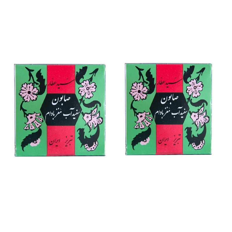 صابون سید عطار مدل سفیداب و مغز بادام وزن 50 گرم بسته 2 عددی
