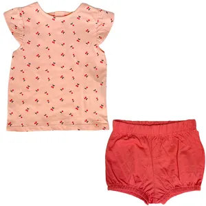 ست تاپ و شورت نوزادی کیابی مدل گیلاس 3572 رنگ صورتی