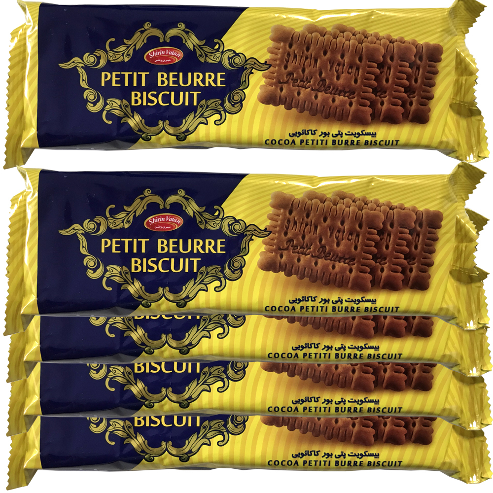 بیسکویت پتی بور کاکائویی شیرین وطن - 60گرم بسته 5 عددی