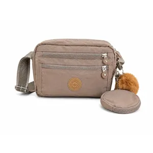 Women's canvas shoulder bag with zipper