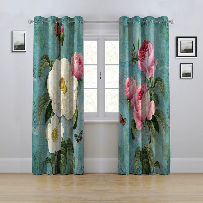 پرده مدل پانچی طرح گل نقاشی سایز 280x145 سانتی متر