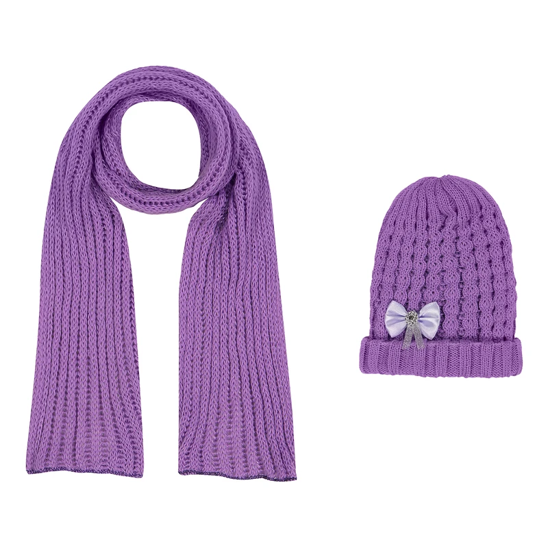 ست کلاه و شال گردن بافتنی دخترانه مدل S-08