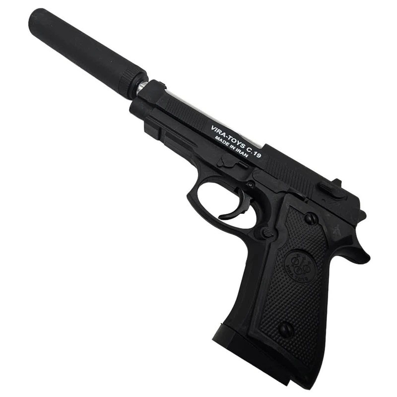 تفنگ بازی ناب سل مدل کلت خشاب خور C19 کد AIRSOFT GUN C19 مناسب برای نوجوانان به همراه صدا خفه کن 