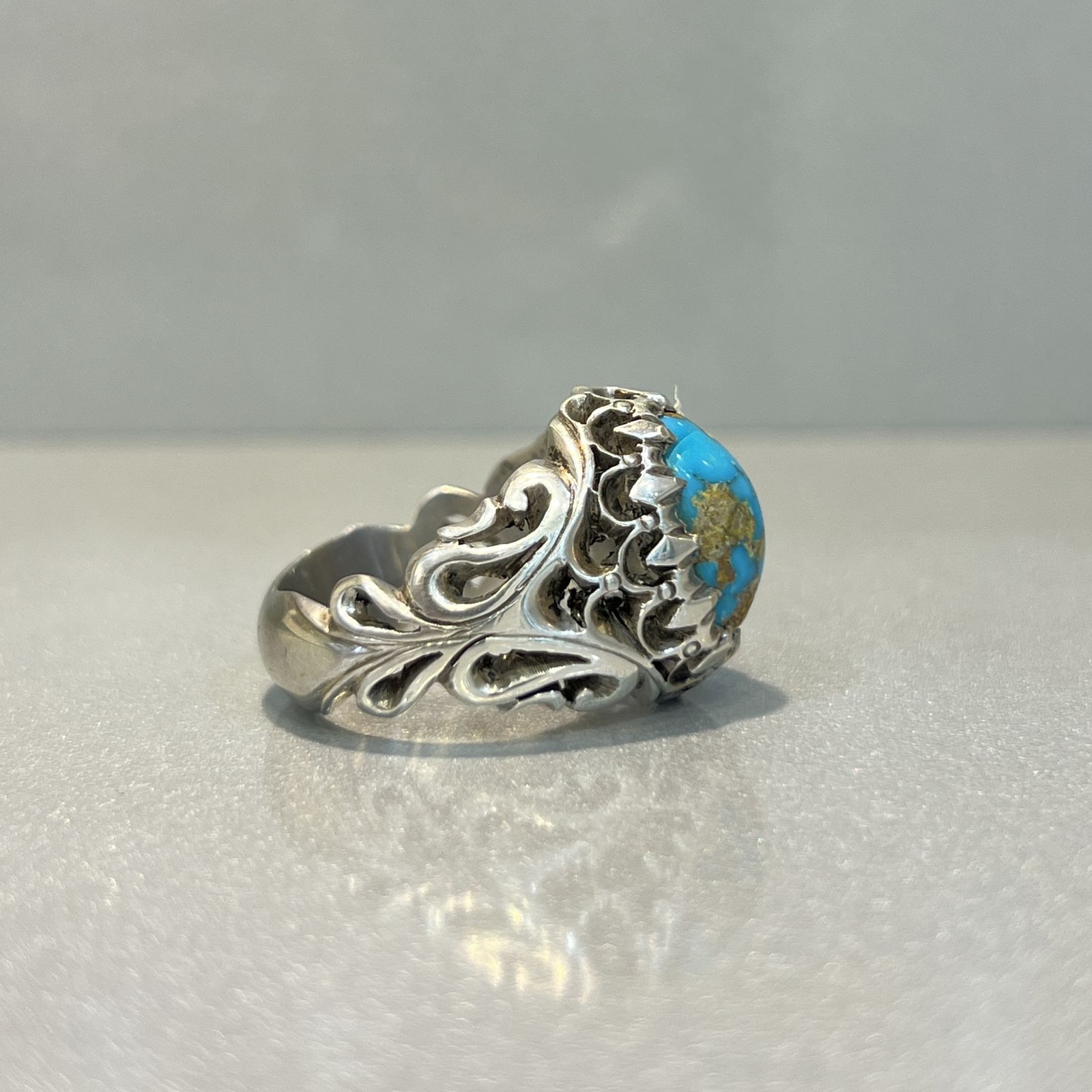 انگشتر نقره مردانه مدل اسپرت با نگین فیروزه نیشابوری 317 -  - 5