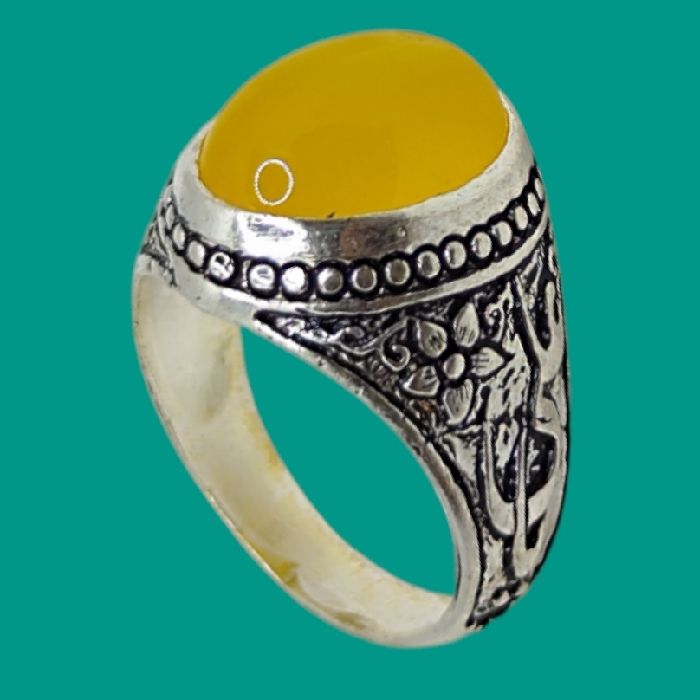 انگشتر نقره مردانه مدل عقیق شرف الشمس رکاب یا علی کد 3500 -  - 9