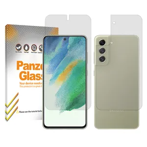 Panzer Glass Resistant model transparent screen protector suitable for Samsung Galaxy S21 FE 5G mobile phone along with the back protector