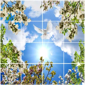 تایل سقفی آسمان مجازی طرح گلها و پرنده کد ST 2360-16 سایز 60x60 سانتی متر مجموعه 16عددی