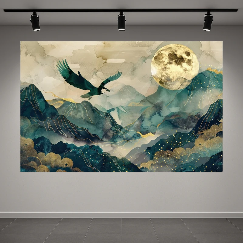 تابلو بوم طرح مخمل انتزاعی عقاب مدل ماه کامل کد AR3059402