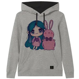 هودی دخترانه 27 مدل دختر و خرگوش کد J49 رنگ طوسی