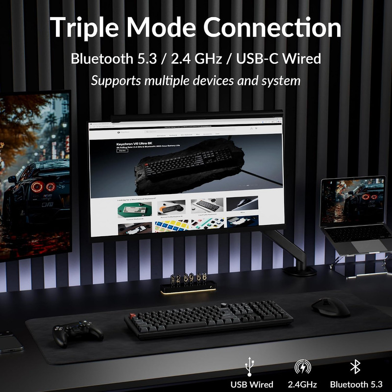 کیبورد بی سیم گیمینگ کیکورن مدل V6 Ultra 8K Red Switch