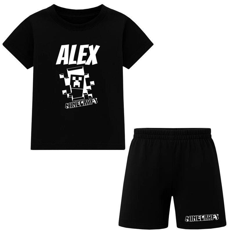 ست تی شرت آستین کوتاه و شلوارک راحتی پسرانه مدل M09 طرح ماینکرفت