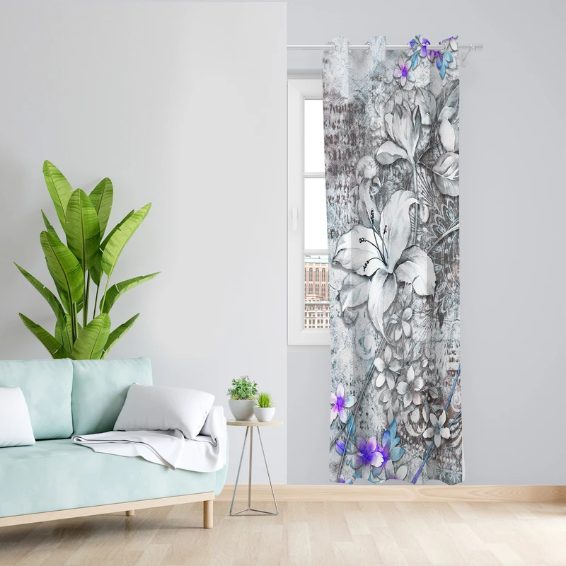 پرده طرح گل لیلیوم مدل مخمل پانچی کد L 1150L Z سایز 140x200 سانتی متر