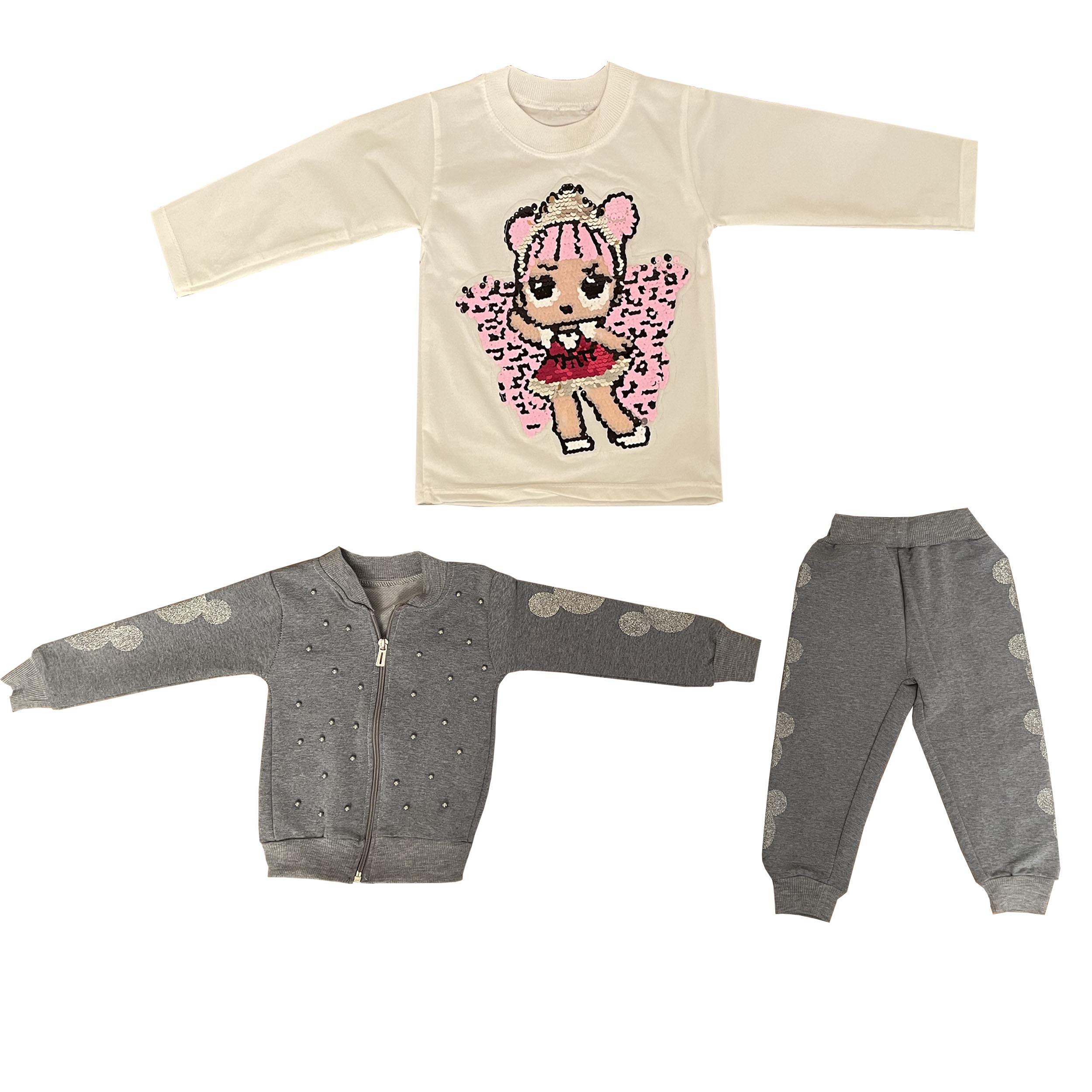 ست 3 تکه لباس دخترانه مدل پروانه ای