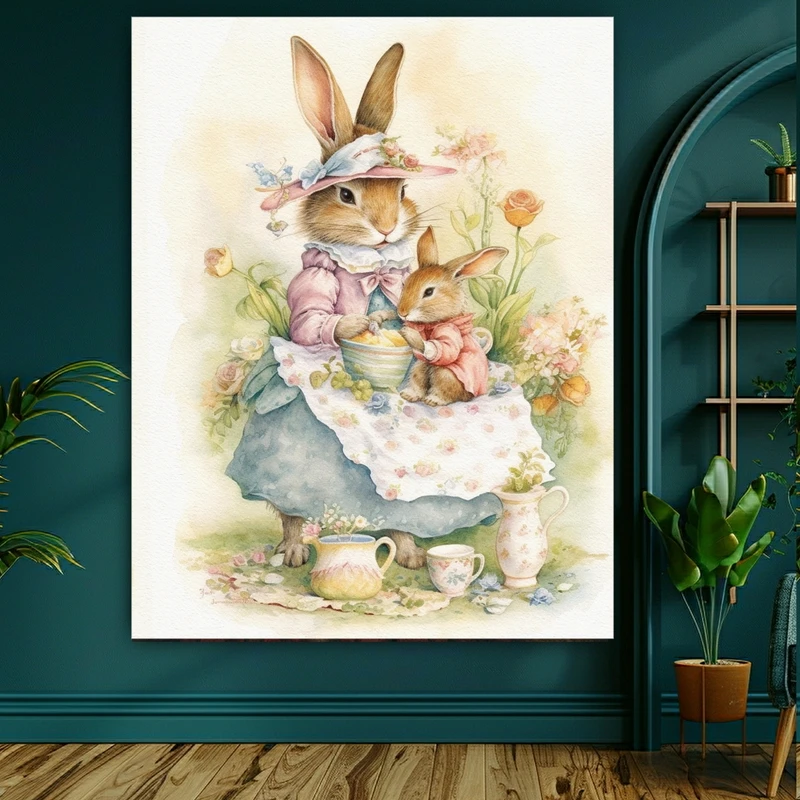 تابلو بوم طرح مخمل نقاشی کودکانه مدل خانواده خرگوش کد BK23242