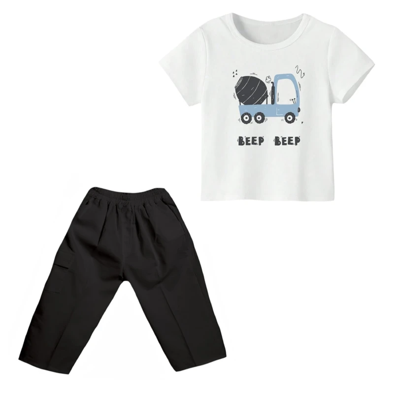 ست تی شرت و شلوارک پسرانه مدل ماشین کد ۱۱