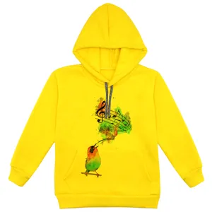 هودی دخترانه مدل آواز بلبل کد F107 رنگ زرد