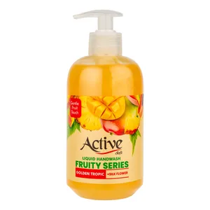 مایع دستشویی زرد صدفی اکتیو مدل Fruity series با رایحه میوه های استوایی حجم 450 میلی لیتر