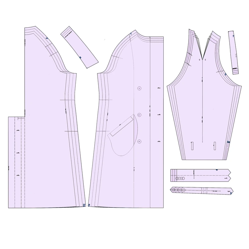 الگو خیاطی بارانی یقه دوبل انگلیسی و آستین رگلان سایز 36 لی 48