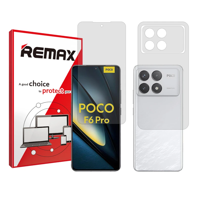 محافظ صفحه نمایش شفاف ریمکس مدل Resistant مناسب برای گوشی موبایل شیائومی Poco F6 Pro به همراه محافظ پشت گوشی