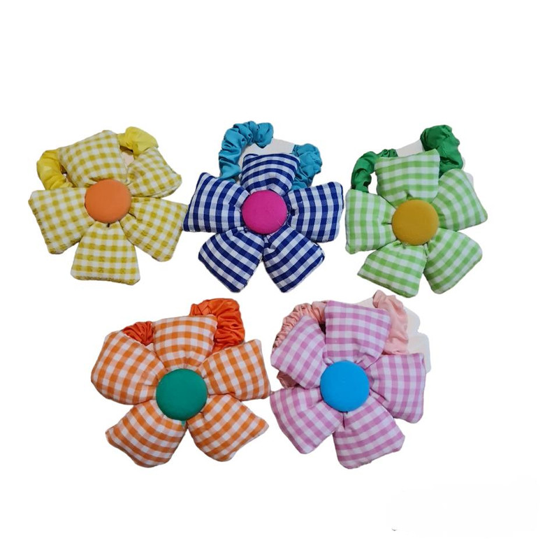 کش مو زنانه مدل 0200 طرح بابونه چهارخانه بسته 5 عددی