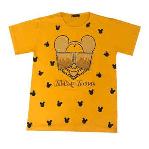 تی شرت آستین کوتاه زنانه مدل میکی موس رنگ زرد