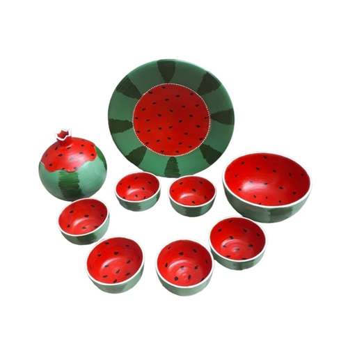 ست 9 تکه ظروف پذیرایی سفالی طرح هندوانه کد 00090