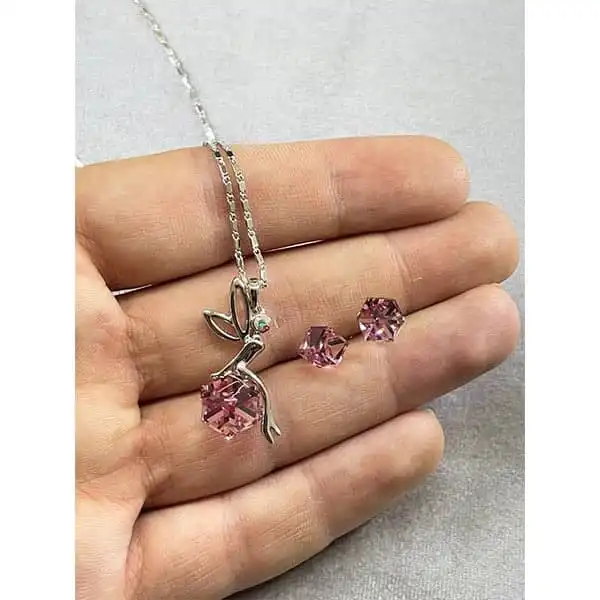 نیم ست نقره زنانه سواروسکی مدل فرشته و مکعب طرح انجل کد 120020