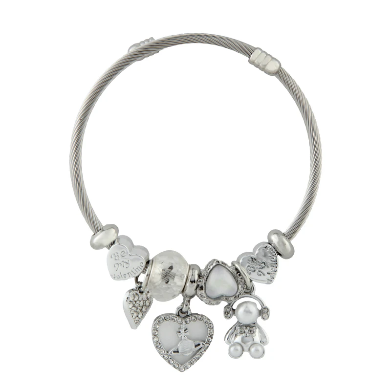 دستبند النگویی زنانه مدل پاندورا طرح قلب کد 1886