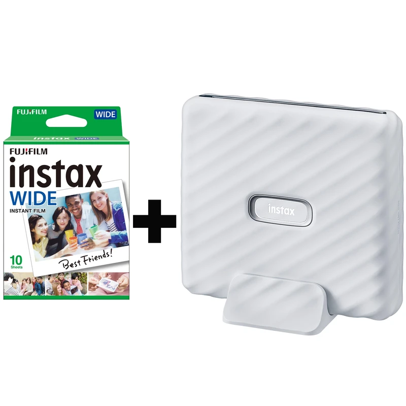 پرینتر فوجی فیلم رنگی تک کاره با چاپ عکس مدل Instax Link Wide، سایز چاپ کاغذ عکس، قابلیت شارژ، اتصال به بلوتوث، به همراه فیلم چاپ سریع مخصوص دوربین فوجی فیلم مدل Instax Wide 