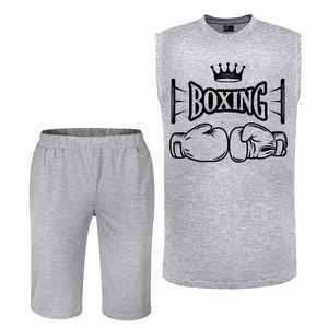 ست تاپ و شلوارک مردانه مدل بوکس کد B16 رنگ طوسی