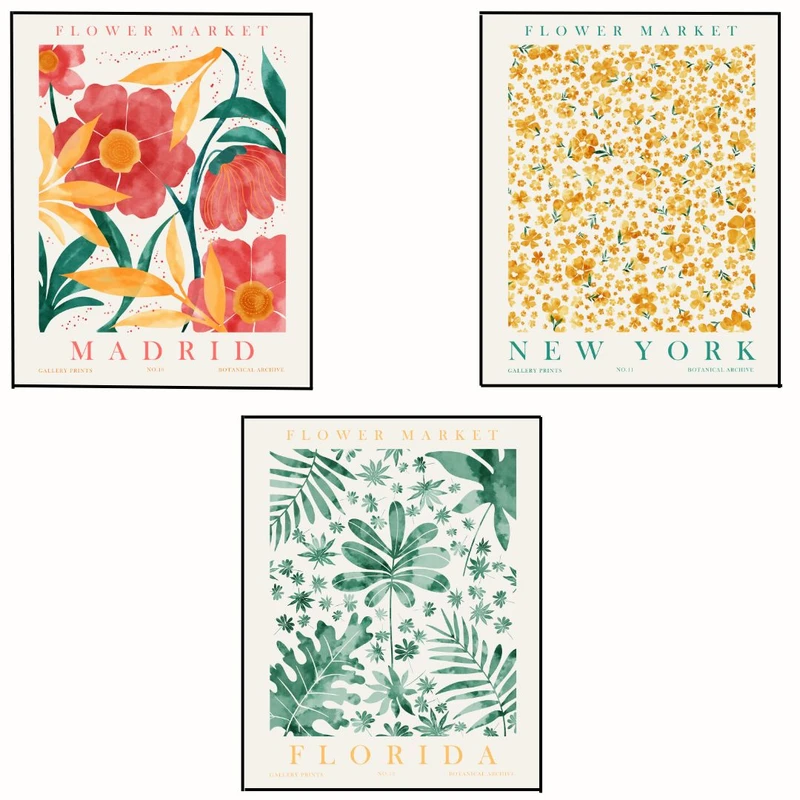 پوستر مدل بازار گل مجموعه 3 عددی