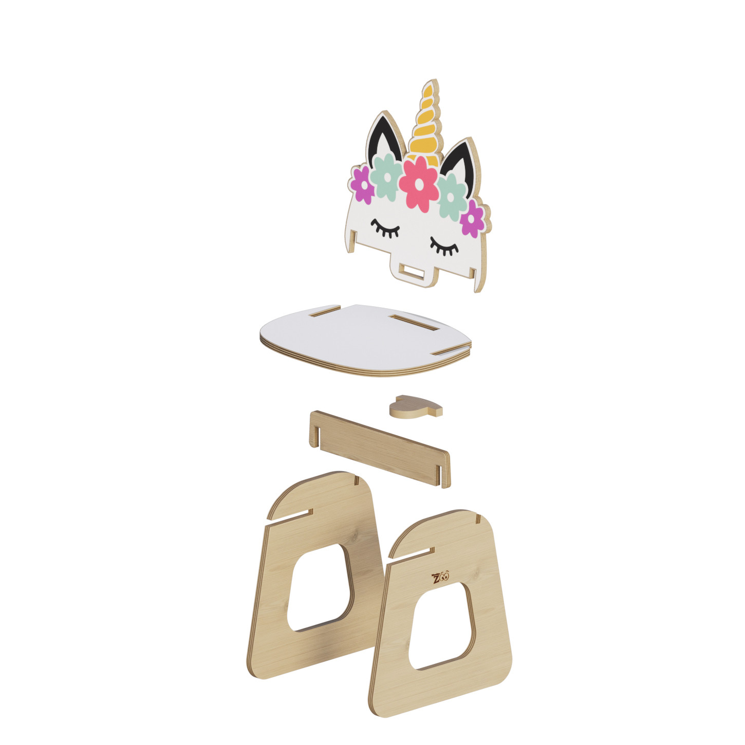 ست میز و صندلی کودک مدل باغ وحش چوبی طرح خرگوش و تک‌شاخ