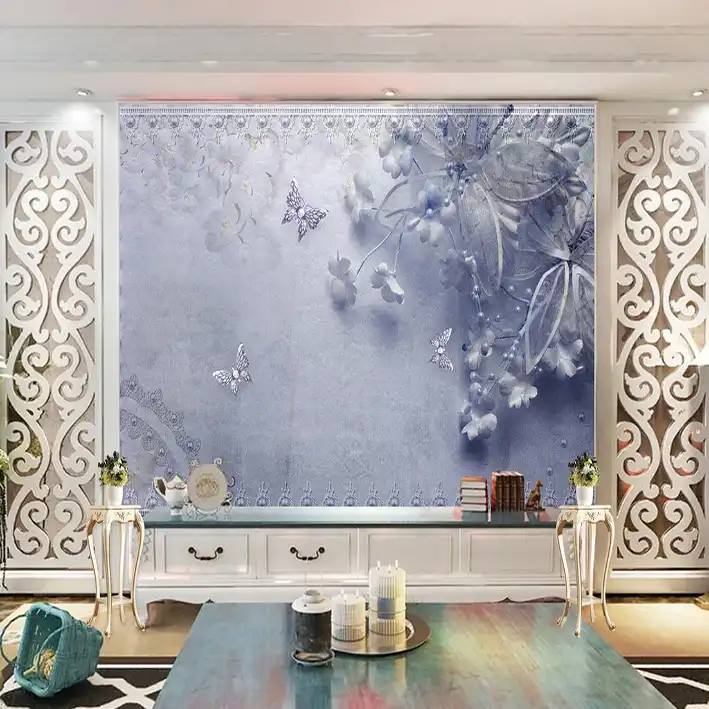 پوستر دیواری سه بعدی مدل گل برجسته آبی DVRF1231