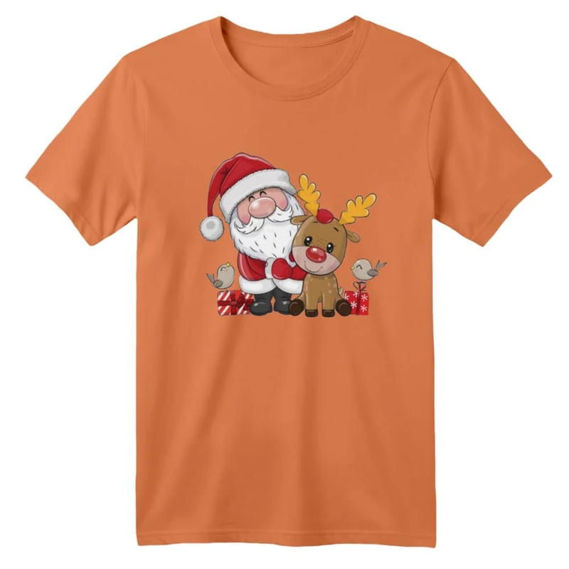 تی شرت آستین کوتاه بچگانه مدل بابانوئل و گوزن کریسمس کد 5