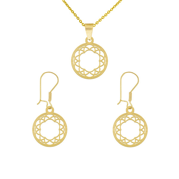 نیم ست طلا 18 عیار زنانه طلای کامک مدل دایره طرح گل کد 79