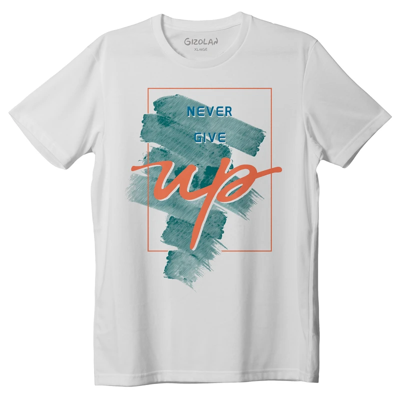 تی شرت آستین کوتاه مردانه مدل یقه گرد چاپ Never Give Up هرگز تسلیم نشو گیزولان