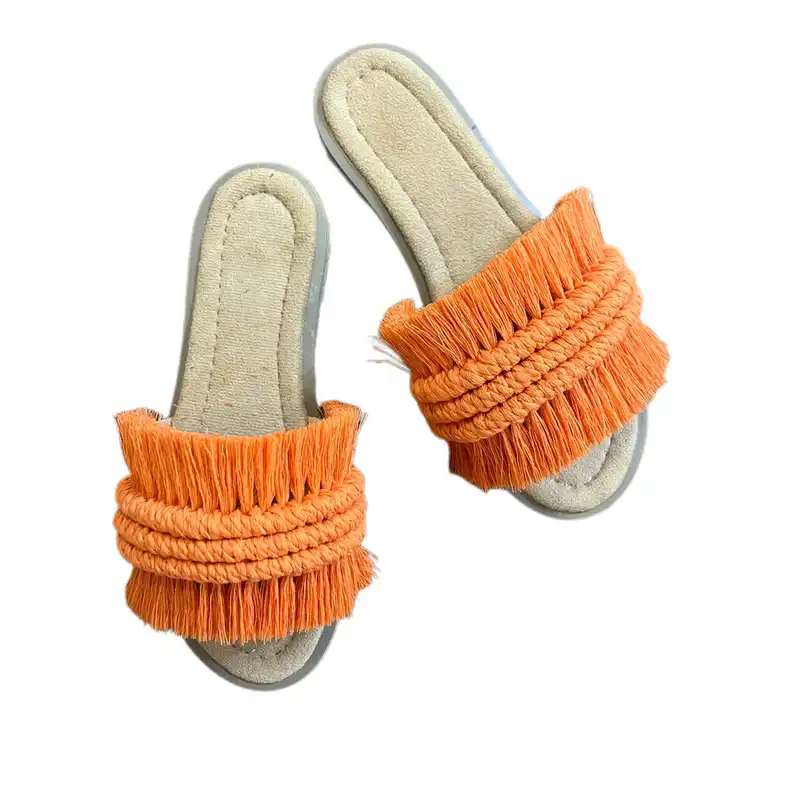 صندل زنانه مدل مکرومه رنگ نارنجی