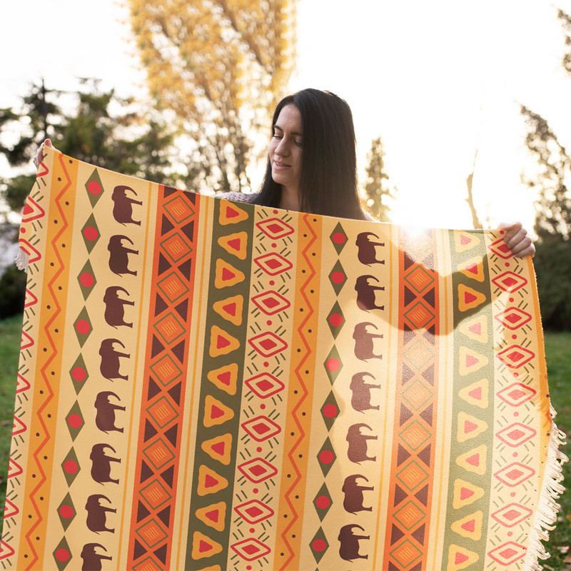 شال مبل طرح دسته فیل ها کد Q2SH1050 سایز 98x180 سانتی متر