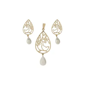 نیم ست طلا 18 عیار زنانه قیراط طرح پرنده ومروارید کد GH6327