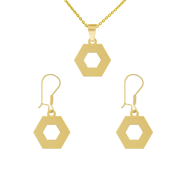 نیم ست طلا 18 عیار زنانه طلای کامک مدل شش ضلعی