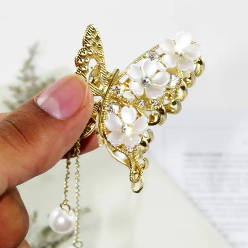 کلیپس مو زنانه مدل شکوفه و پروانه آویز دار کد G_Lnd_1450