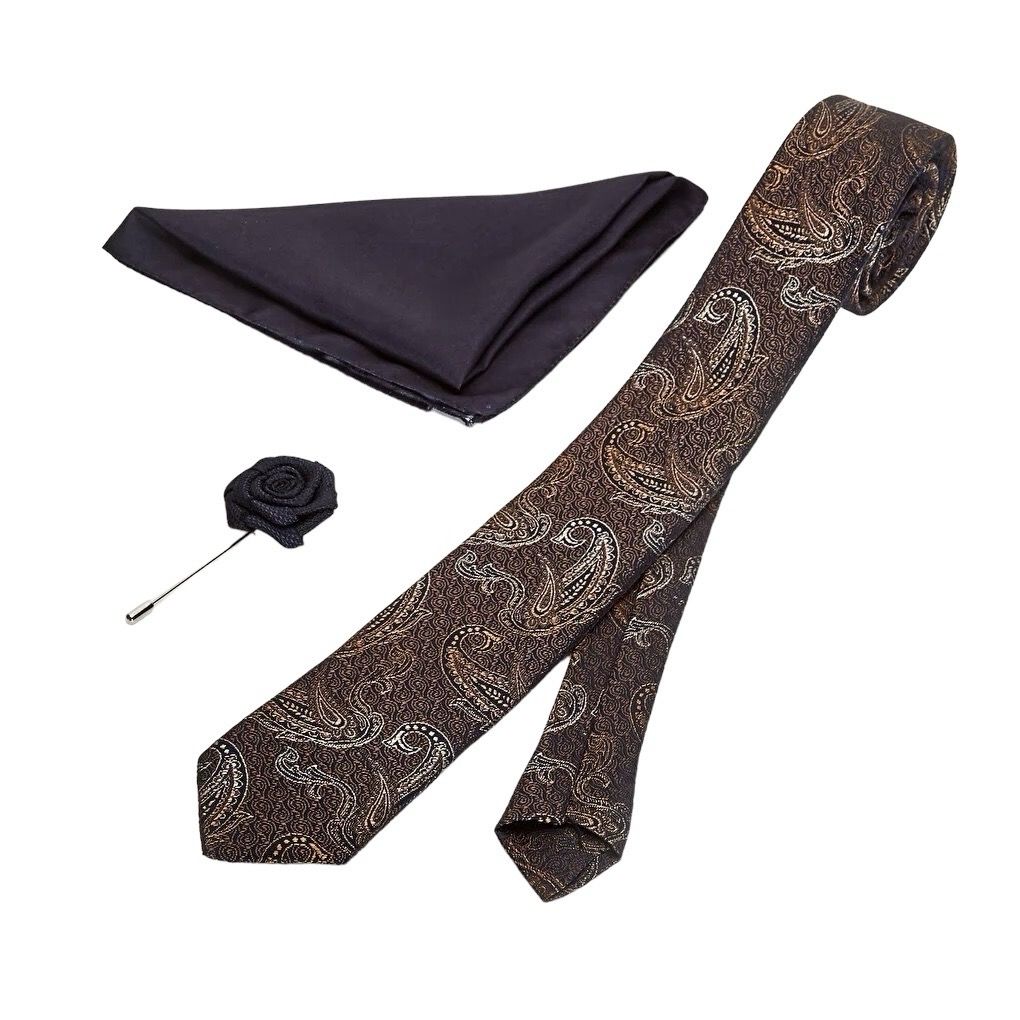ست کراوات و دستمال جیب و گل کت مردانه ال سی وایکیکی مدل بته جقه - - 1