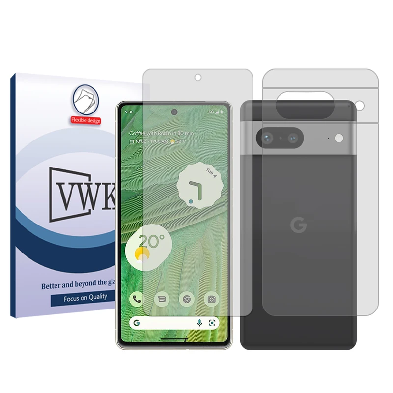 محافظ صفحه نمایش شفاف وی دبلیو کی مدل Tough مناسب برای گوشی موبایل گوگل Pixel 7  به همراه محافظ پشت گوشی
