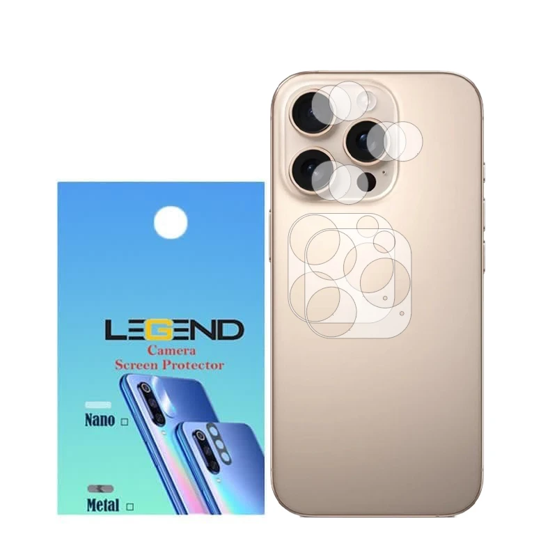 محافظ لنز دوربین لجند مدل نانو گلس مناسب برای گوشی موبایل اپل iPhone 16 Pro بسته 2 عددی