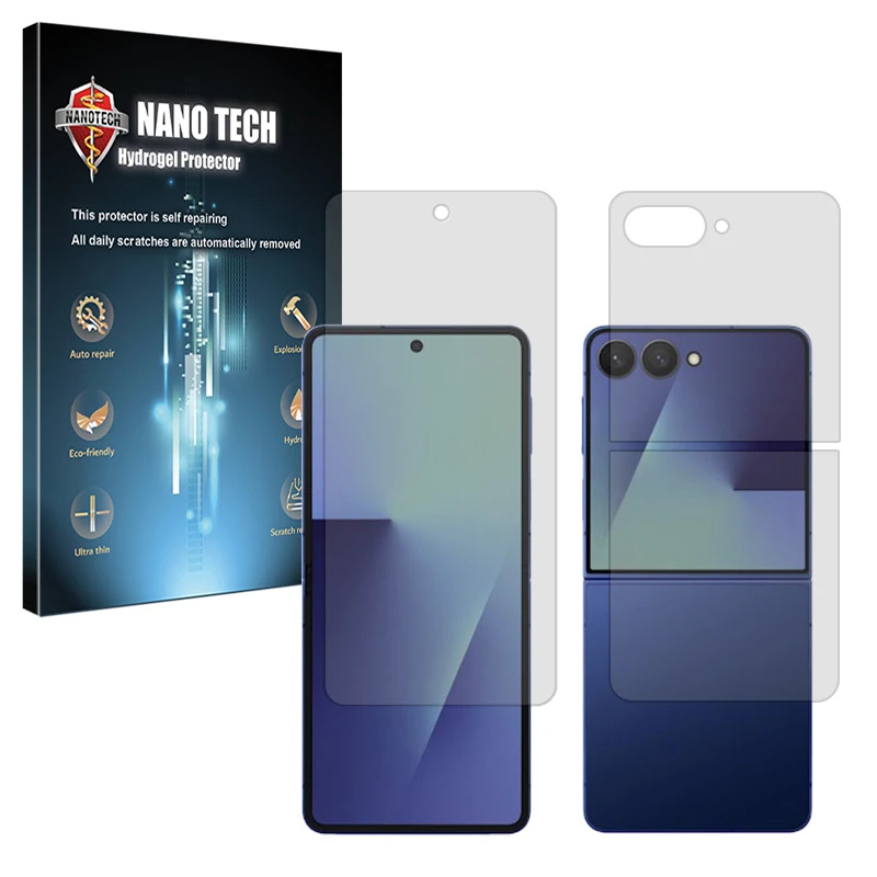 محافظ صفحه نمایش شفاف نانو تک مدل Tough مناسب برای گوشی موبایل سامسونگ Galaxy Z Flip7 به همراه محافظ پشت گوشی