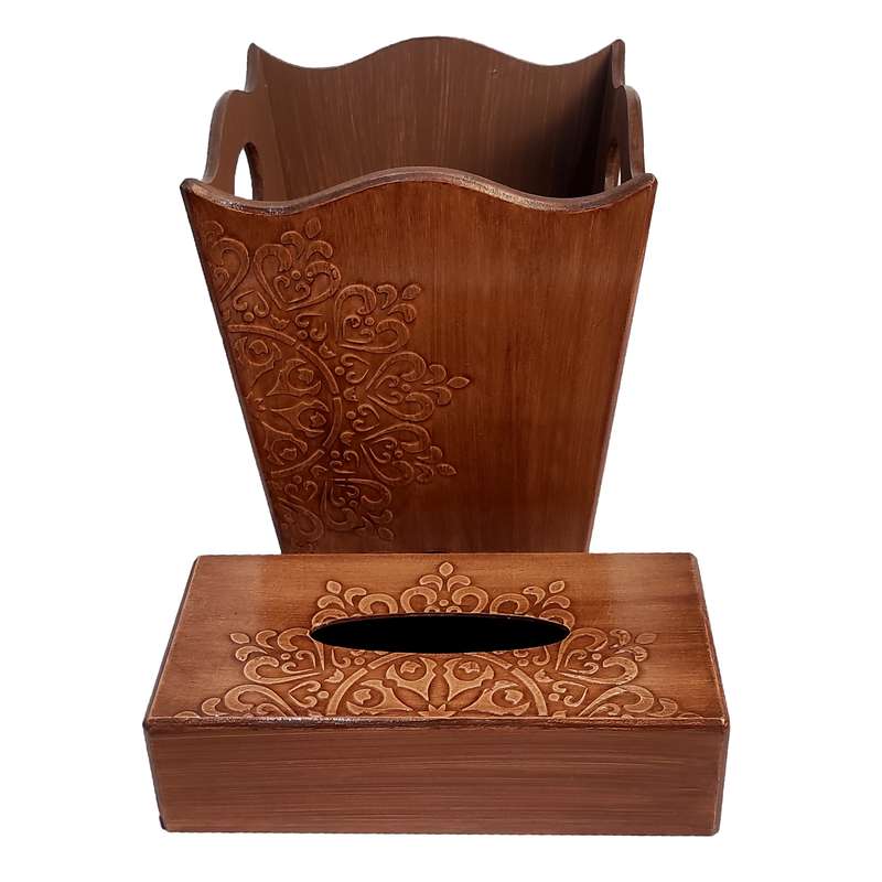 ست سطل و جعبه دستمال کاغذی طرح منبت ست سطل و جعبه دستمال کاغذی طرح منبت